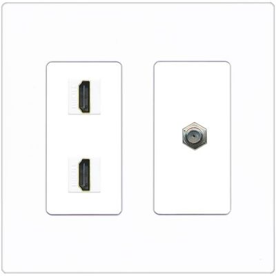 Coax 2 HDMI Wall Plate-2 Gang Screwless White
