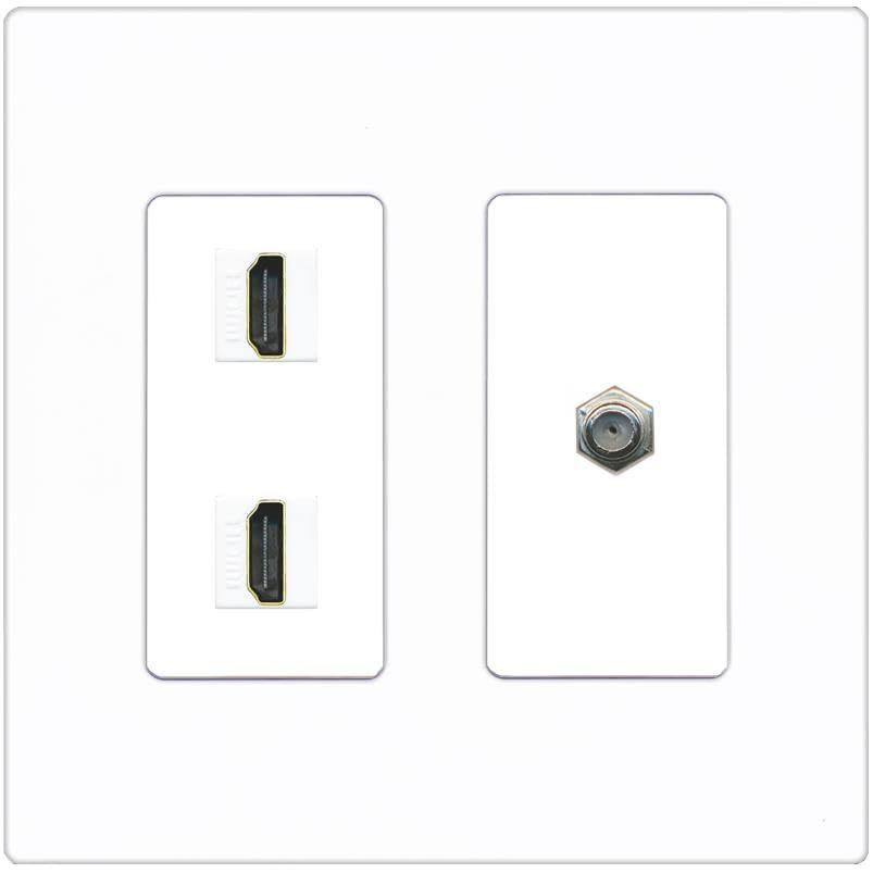 Coax 2 HDMI Wall Plate-2 Gang Screwless White