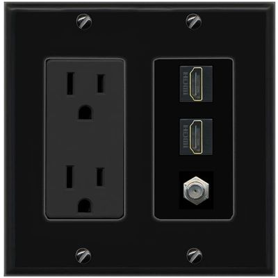 Coax 2 HDMI Wall Plate-Outlet Black/Black