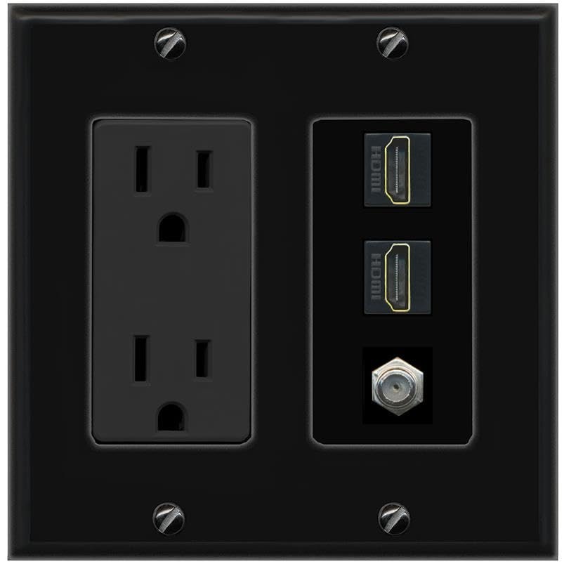 Coax 2 HDMI Wall Plate-Outlet Black/Black