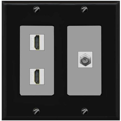 Coax 2 HDMI Wall Plate-2 Gang Black/Gray