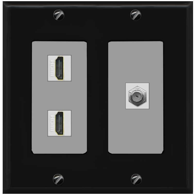 Coax 2 HDMI Wall Plate-2 Gang Black/Gray