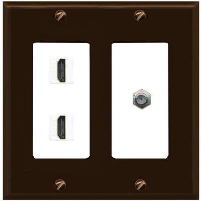 Coax 2 HDMI Wall Plate-2 Gang Brown/White