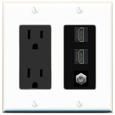 Coax 2 HDMI Wall Plate-Outlet White/Black