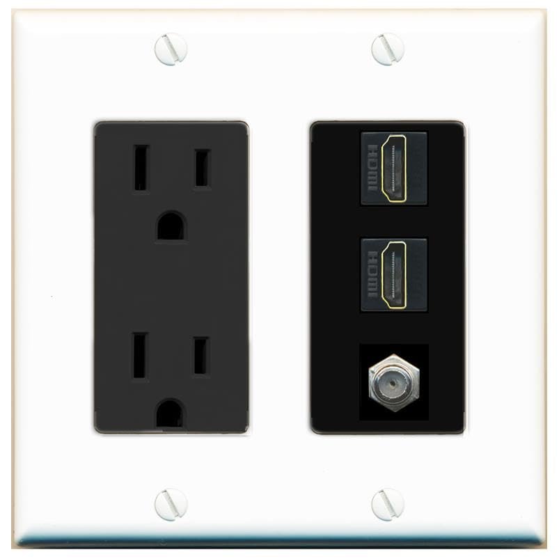 Coax 2 HDMI Wall Plate-Outlet White/Black