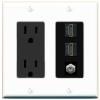 Coax 2 HDMI Wall Plate-Outlet White/Black view 1