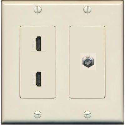 Coax 2 HDMI Wall Plate-2 Gang Light-Almond