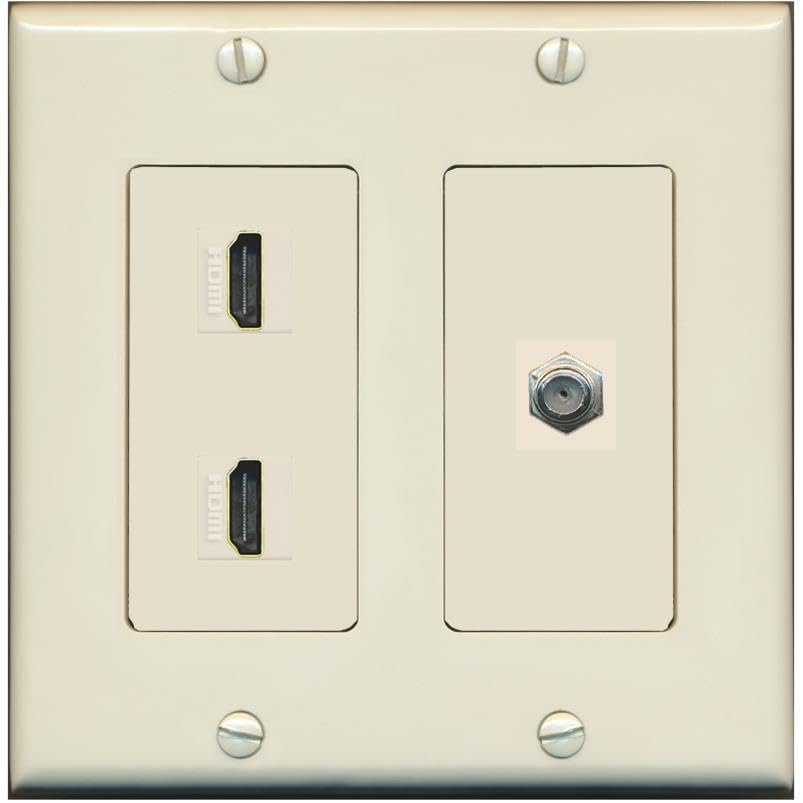 Coax 2 HDMI Wall Plate-2 Gang Light-Almond