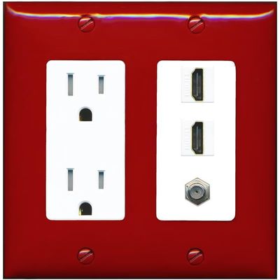 Coax 2 HDMI Wall Plate-Tamper-Res Red/White