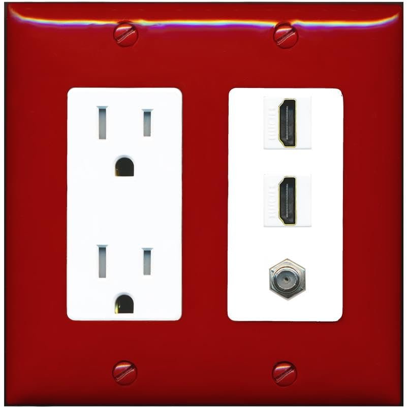Coax 2 HDMI Wall Plate-Tamper-Res Red/White