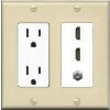 Coax 2 HDMI Wall Plate-Outlet Ivory/White view 1