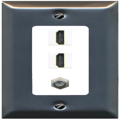 Coax 2 HDMI Wall Plate-1 Gang Brushed-Nickel/White
