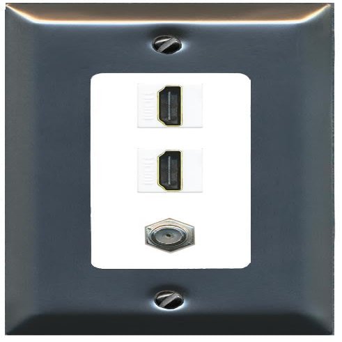 Coax 2 HDMI Wall Plate-1 Gang Brushed-Nickel/White