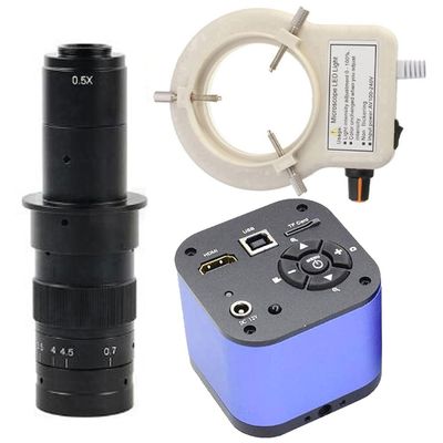 48MP HDMI USB 1080P Video Microscope Camera & 180X C-Mount Lens Whit 56-LED Adjustable Ring Light For Phone Tablet PC PCB
