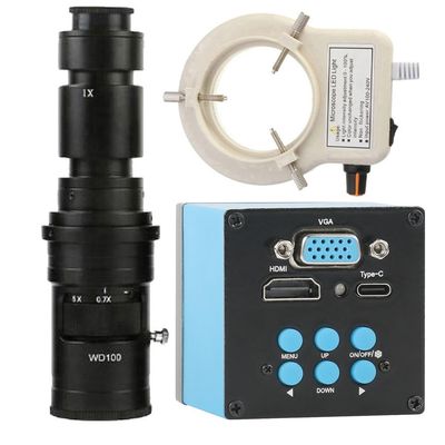 2MP HDMI VGA Type-c PC Industrial Video Microscope Camera Video Recorder & 500X C-Mount Lens Whit 56-LED Adjustable Ring Light