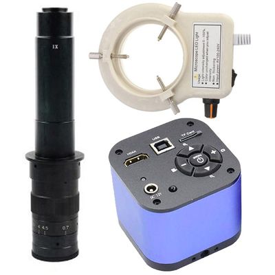 48MP HDMI USB 1080P Video Microscope Camera & 300X C-Mount Lens Whit 56-LED Adjustable Ring Light For Phone Tablet PC PCB