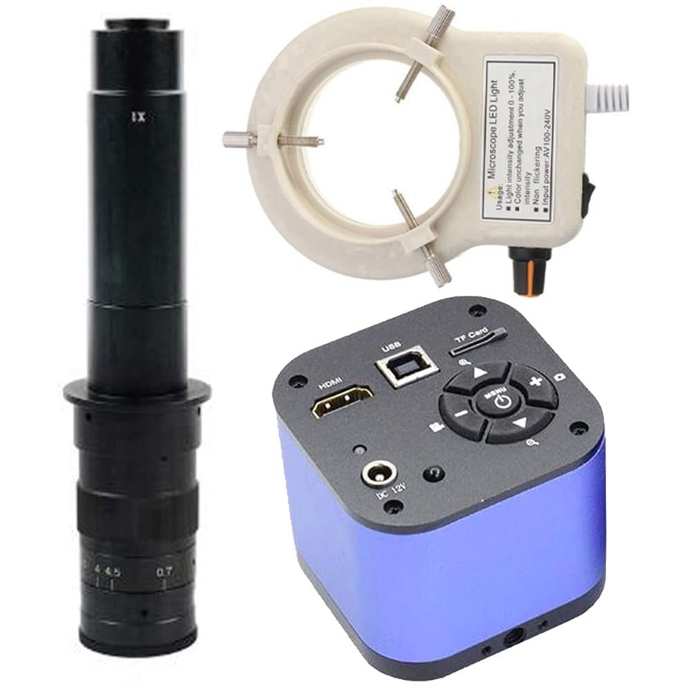 48MP HDMI USB 1080P Video Microscope Camera & 300X C-Mount Lens Whit 56-LED Adjustable Ring Light For Phone Tablet PC PCB