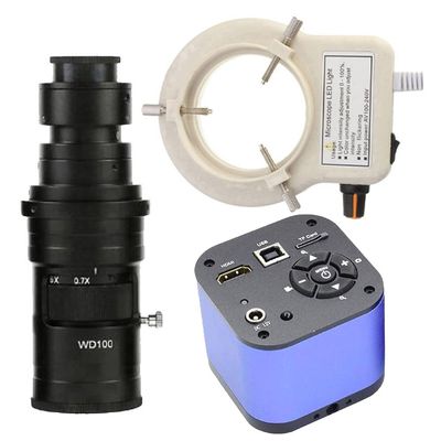 48MP HDMI USB 1080P Video Microscope Camera & 200X C-Mount Lens Whit 56-LED Adjustable Ring Light For Phone Tablet PC PCB