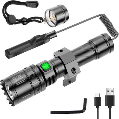 X.Store Airsoft Picatinny Rail Flashlight - USB Rechargeable, 5 Modes with Remote Pressure Switch, Professional Tactical Flashlights for Outdoor Use