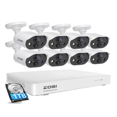 ZOSI C303 8CH Home Security Camera System with Audio, Person Vehicle Detection, Night Vision, Light & Sound Siren, 8pcs 1080P Outdoor Cameras, 8CH 3K Lite H.265+ DVR with 1TB SSD for 24/7 Recording