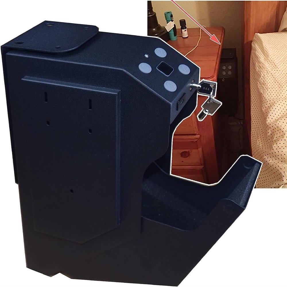 Gun Safes Fingerprint Biometric(3 In 1 / Quick Access),Under Desk Handgun Holder, With Spare Keys, For Gun, Pistol, Home Security