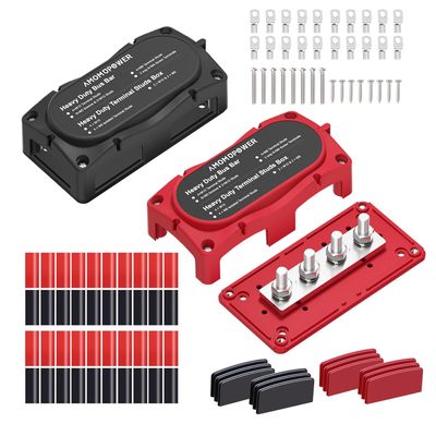 Jamgoer 300A Bus Bar 12v Power Distribution Block 4 x 5/16"(M8) Terminal Block Heavy Duty Waterproof Buss Bar Junction Block Marine Battery Bus bar for Automotive Boat Solar System