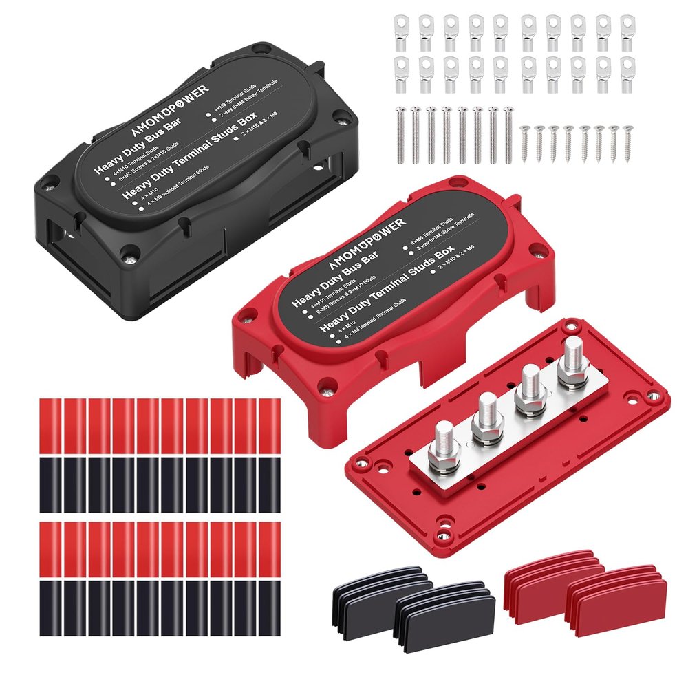 Jamgoer 300A Bus Bar 12v Power Distribution Block 4 x 5/16"(M8) Terminal Block Heavy Duty Waterproof Buss Bar Junction Block Marine Battery Bus bar for Automotive Boat Solar System