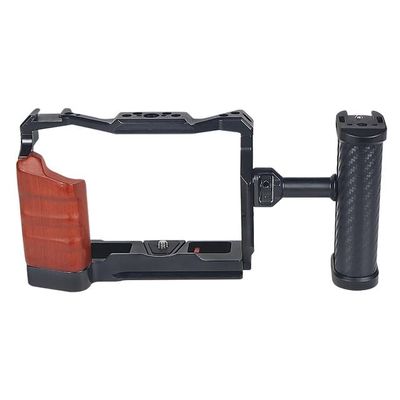 NovelGoal XT5 Camera Cage Wooden Grip Video Protective Feame with Cold Shoe Mount Handle 1/4 3/8 QR Plate Compatible with Fuji XT-5 (with Side Handle)