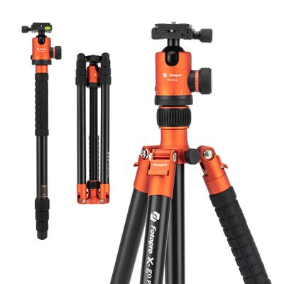 Fotopro 68" Camera Tripod for DSLR, Heavy Duty Compact Travel Tripod with Ball Head, Detachable Monopod with Quick Release Plate and Bag, Load up to 12KG/26.5lbs(Orange)