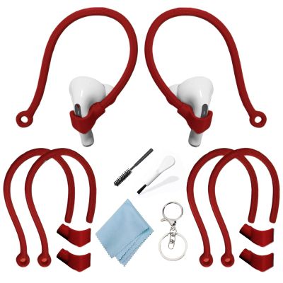 Adjustable Ear Hooks Compatible with AirPods 4, 3, 1, 2 and Pro & All in-Ear Headphones with Stems - 2 Pairs Secure & Comfortable Prevent Falls Ear Holders for Headphones - Easy to Install (Red)