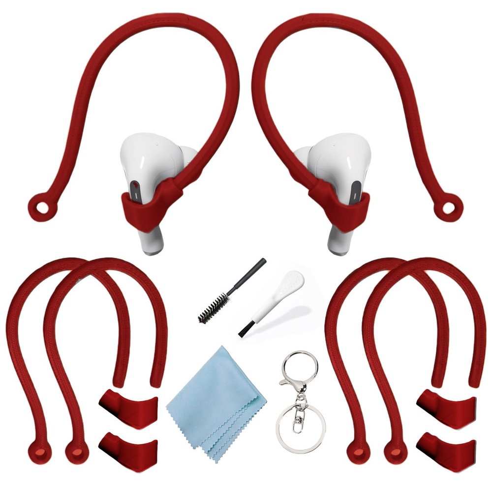 Adjustable Ear Hooks Compatible with AirPods 4, 3, 1, 2 and Pro & All in-Ear Headphones with Stems - 2 Pairs Secure & Comfortable Prevent Falls Ear Holders for Headphones - Easy to Install (Red)