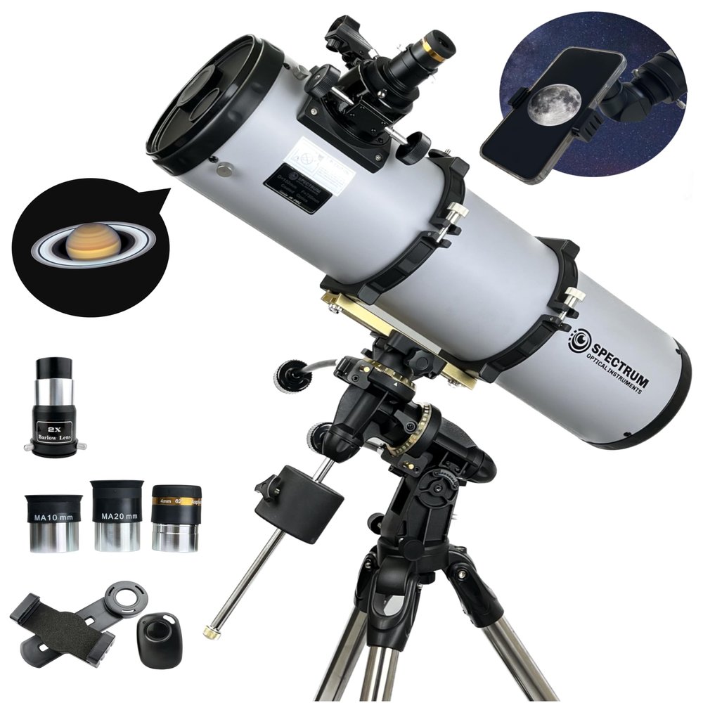 SpectrumOI Telescope for Kids & Adults - Premium EQ Reflector, 150mm 6" Aperture with Aspherical Eyepiece