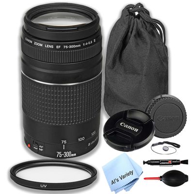 Canon EF 75-300mm f/4-5.6 III Telephoto Lens,UV Filter,Lens Pouch,Hood and More (9pc) (Renewed)
