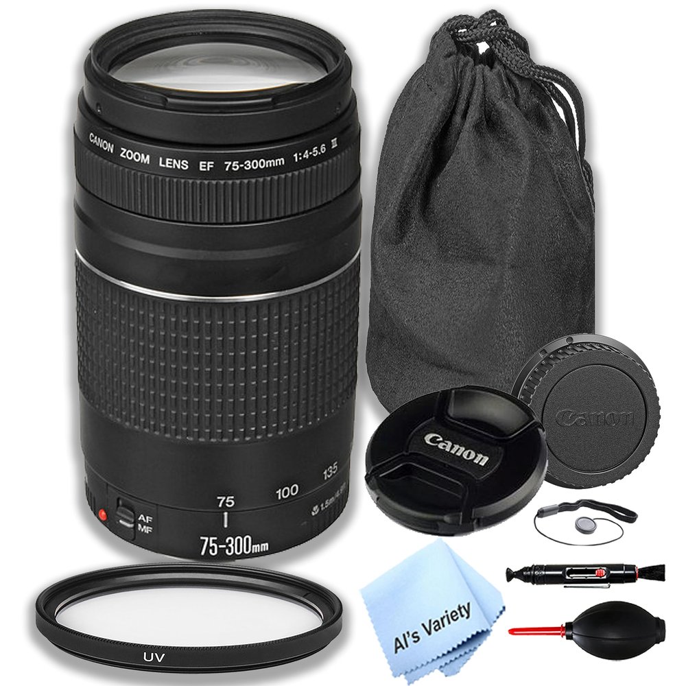 Canon EF 75-300mm f/4-5.6 III Telephoto Lens,UV Filter,Lens Pouch,Hood and More (9pc) (Renewed)
