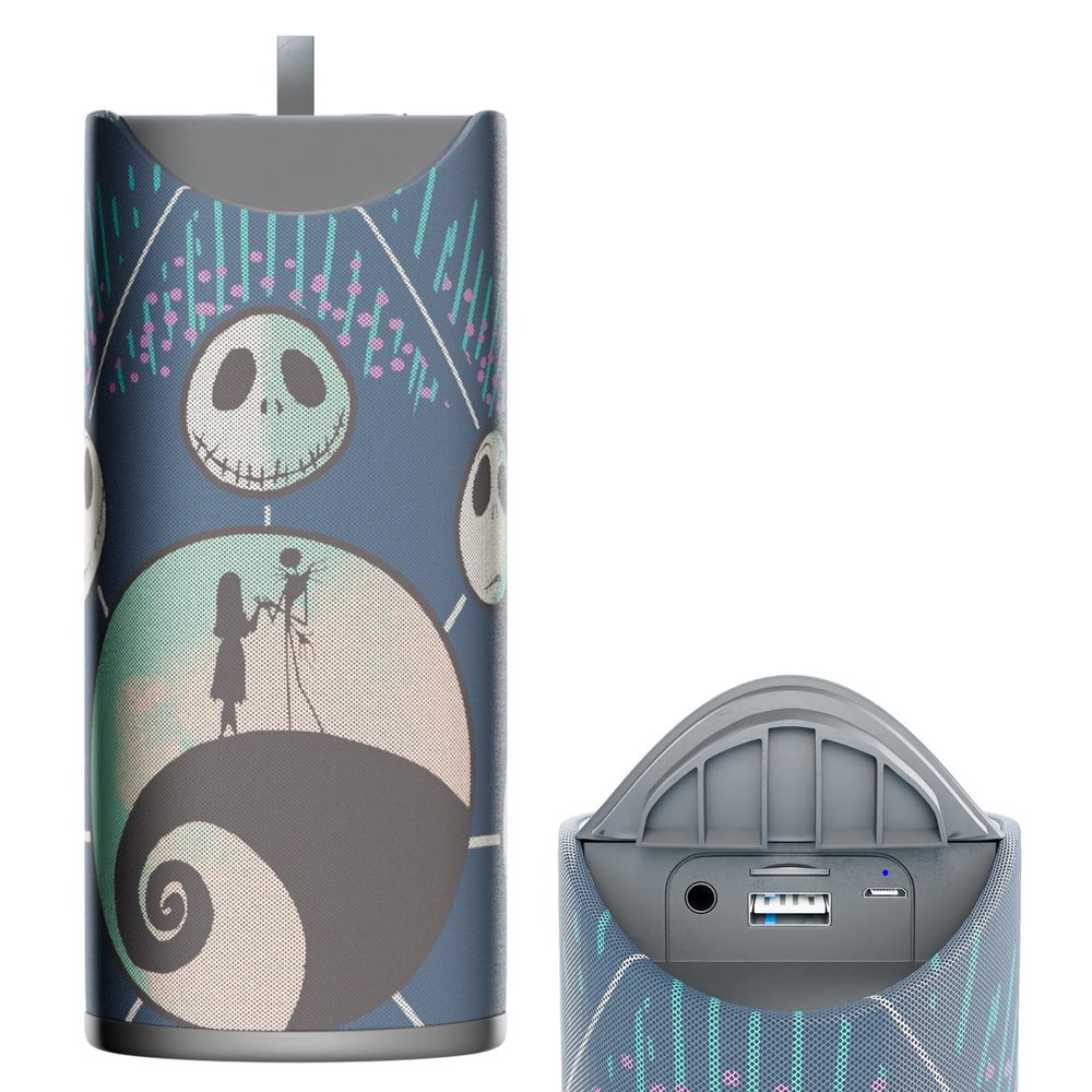 Disney Tim Burtons The Nightmare Before Christmas Bluetooth Speaker- Jack and Sally Splashproof Wireless Speaker W/ 3 Hrs Playtime/SD Slot/FM Radio- Jack Skellington Gifts for Women, Men and All Fans