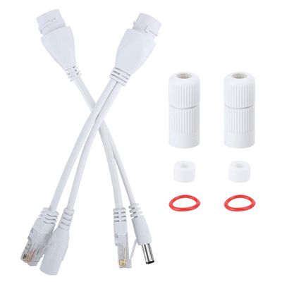 Leapiture POE Adapter Cable, 2pcs 12V DC watertightness POE Splitter Non Standard POE Injector Cable Ethernet Power Adapter Kitgoodfor DIY Network Installations(White)