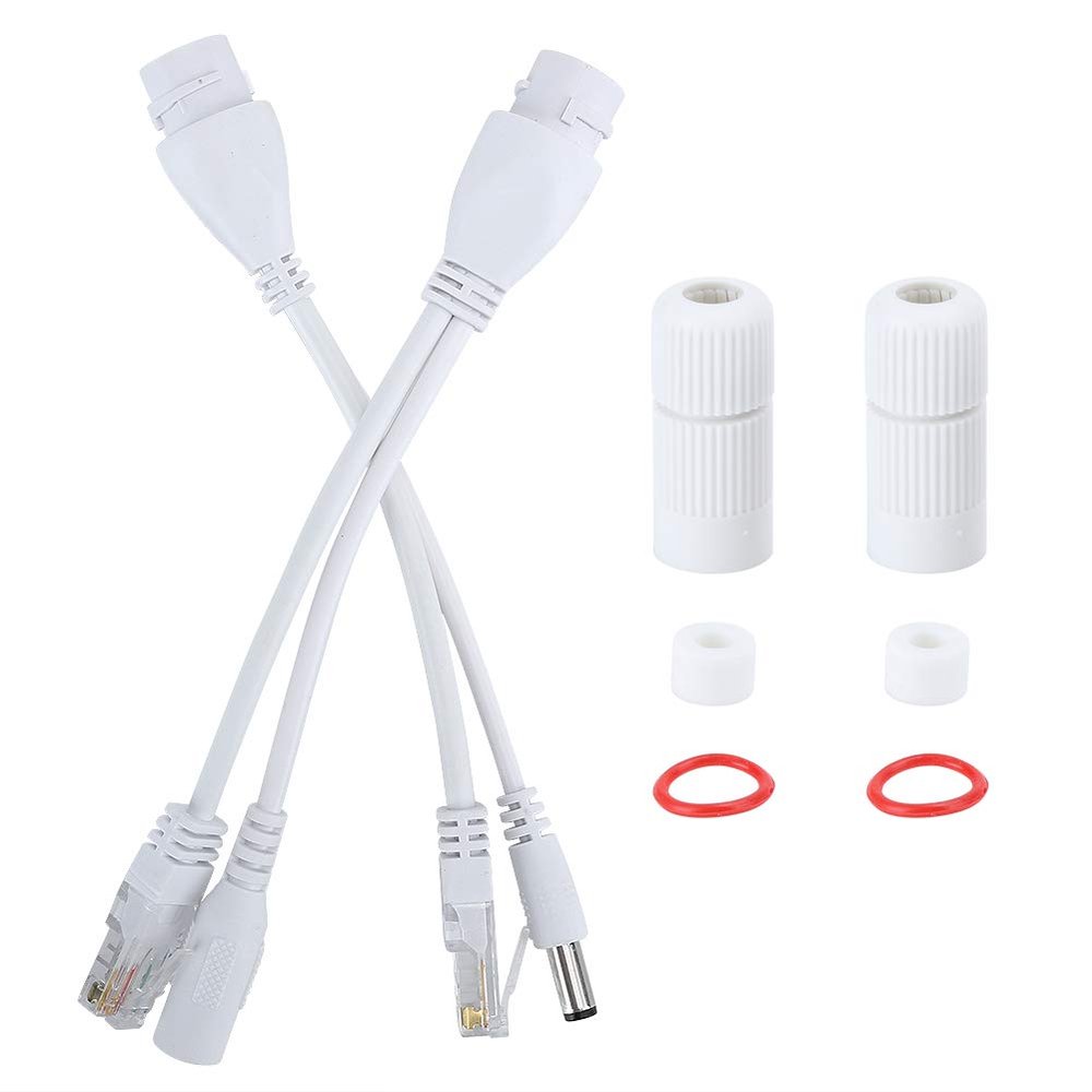 Leapiture POE Adapter Cable, 2pcs 12V DC watertightness POE Splitter Non Standard POE Injector Cable Ethernet Power Adapter Kitgoodfor DIY Network Installations(White)
