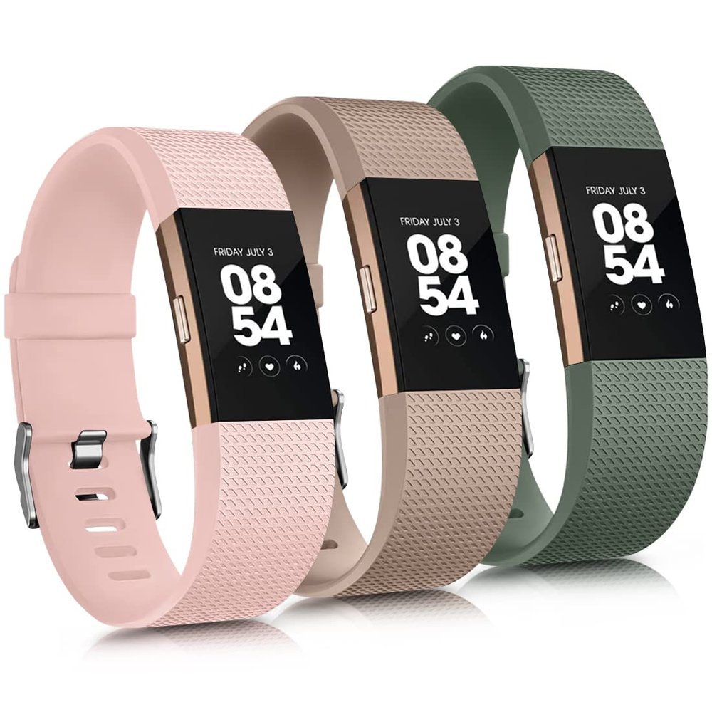3 Pack Sport Bands Compatible with Fitbit Charge 2 Bands Women Men, Adjustable Replacement Straps Wristbands for Fitbit Charge 2 HR Small Large (Light Pink/Milk Tea/Avocado Green,Small)