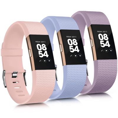 3 Pack Sport Bands Compatible with Fitbit Charge 2 Bands Women Men, Adjustable Replacement Straps Wristbands for Fitbit Charge 2 HR Small Large (Light Pink/Baby Blue/Light Purple,Large)