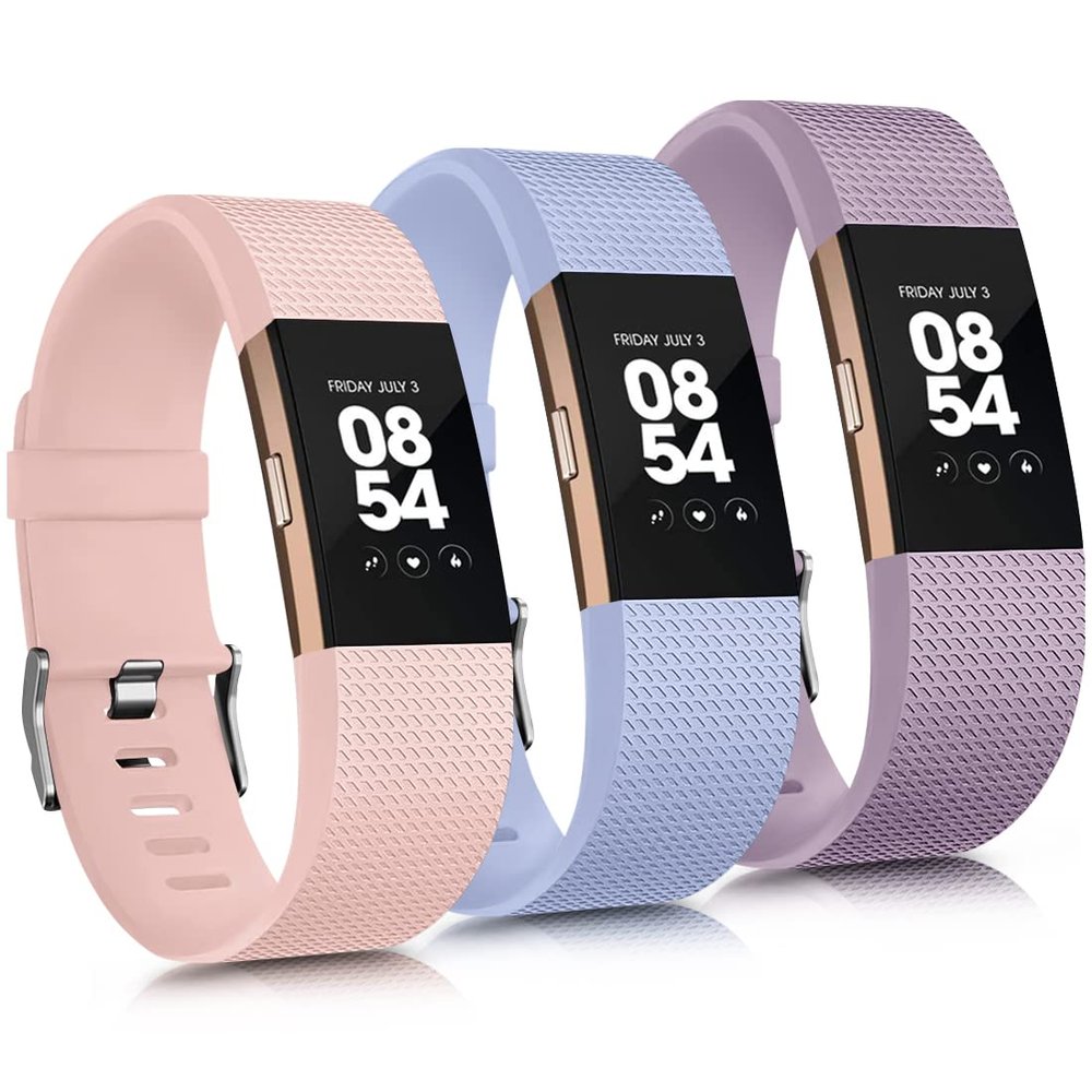 3 Pack Sport Bands Compatible with Fitbit Charge 2 Bands Women Men, Adjustable Replacement Straps Wristbands for Fitbit Charge 2 HR Small Large (Light Pink/Baby Blue/Light Purple,Large)