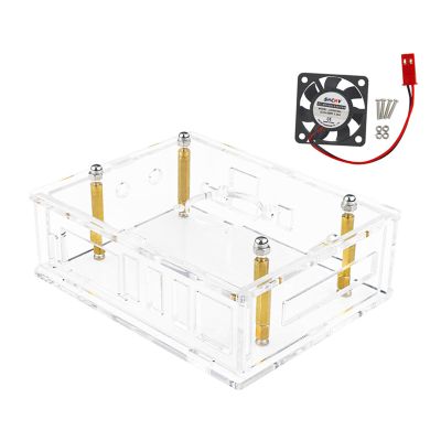 MOUDOAUER Acrylic Case + Cooling Fan Enclosure Box Protective Shell Cover Transparent Clear Case for Orange Pi 5 Plus