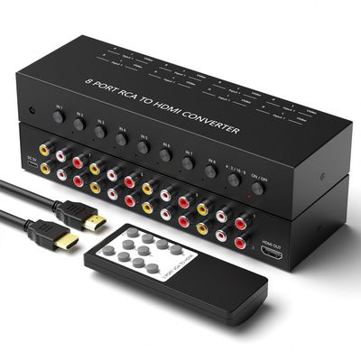 Y.D.F 8 Port RCA to HDMI Converter 8 Way RCA Composite CVBS AV Switch to HDMI Converter Adapter Support 4:3/16:9 Switching, for Sega Xbox PS1 PS2 PS3 N64 NGC SNES WII VHS VCR Camera DVD