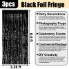 3 Pack Black Foil Fringe Curtain Backdrop, 3.28Ft x 6.6Ft Metallic Tinsel Foil Fringe Streamer Curtains for Photo Booth, Christmas Day, Thanksgiving, Wedding, New Year Party Decorations view 2