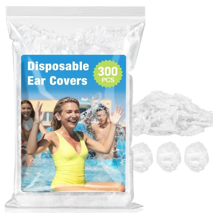 MAQIHAN 300 Pack Ear Covers for Shower - Disposable Ear Cover for Hair Dye,Plastic Ear Caps for Shower,Waterproof Shower Ear Caps for Showering,Swimming,Bathing,Salon,Spa,Hotel,Home