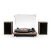 Victrola Montauk Vinyl Record Player, 3-Speed Belt Driven Turntable with Stereo Bluetooth Speaker Pair, RCA Output and 3.5mm Headphone Jack, Removable Dust Cover, Farmhouse Walnut Finish view 1