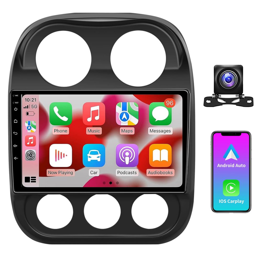 10.2 Inch 5G WiFi 8 Core Car Stereo Upgrade Radio for 2010-2016 Jeep Compass Patriot Carplay Android Auto Android 13.0 Support FM/AM/RDS 48EQ Mirroring Rear 1080P Camera SWC 4RAM+64ROM