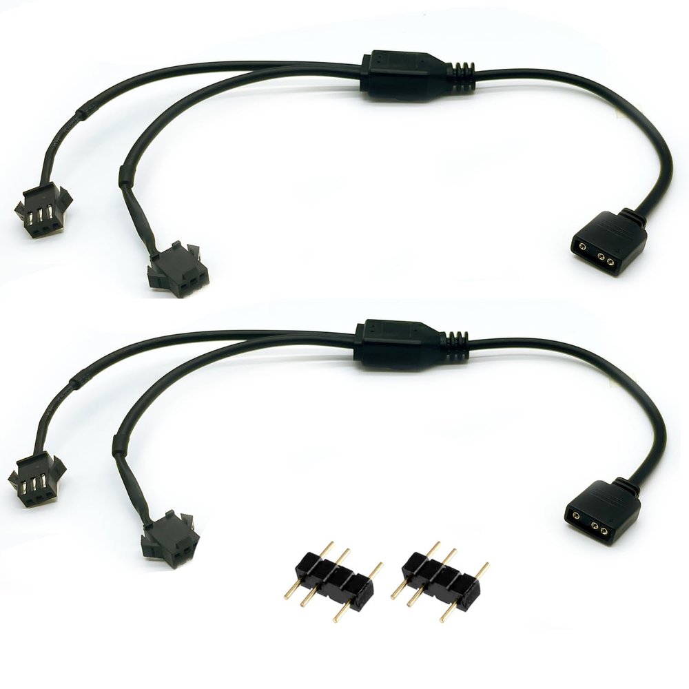 1-to-2 ARGB Splitter Cable Adapter, 5V 3-Pin JST SM 3Pin Female, 11.8 Inches, 2-Pack