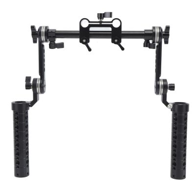 Universal 15mm Rosette Handle Set for DSLR Video Camera Shoulder Mount Rigs, with Adjustable Dual Handle System, 3/8in 1/4in Expansion Holes, Quick Mount