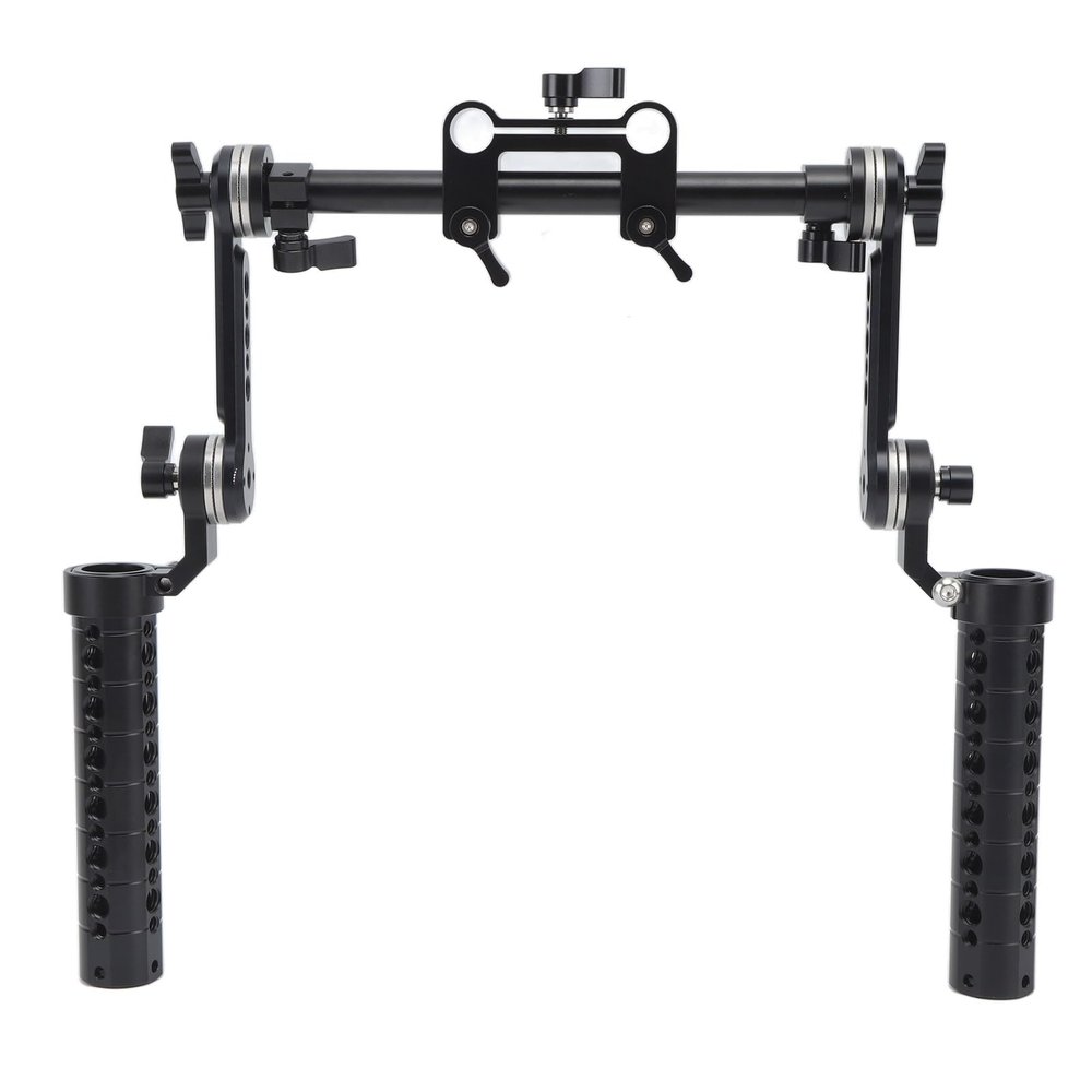 Universal 15mm Rosette Handle Set for DSLR Video Camera Shoulder Mount Rigs, with Adjustable Dual Handle System, 3/8in 1/4in Expansion Holes, Quick Mount