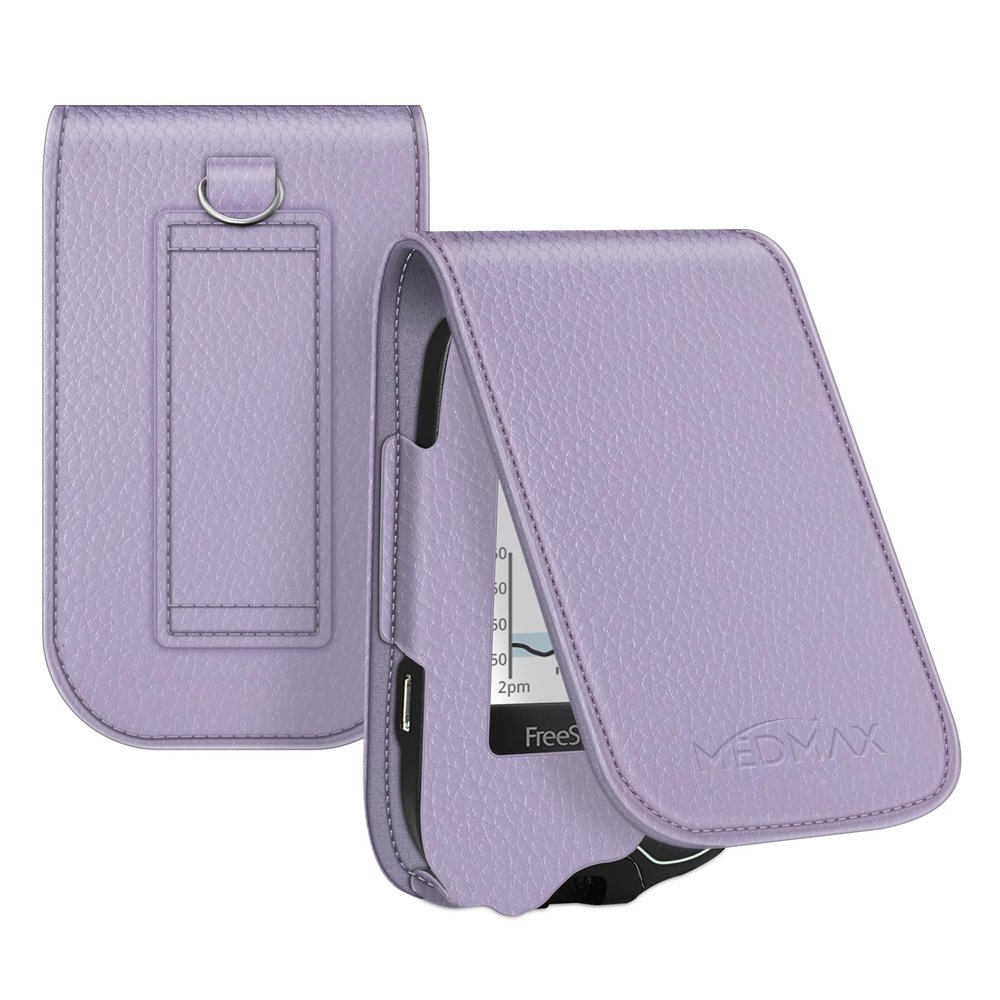 MEDMAX PU Leather Protective Case for Freestyle Libre 3 2 / Libre Reader, Lightweight Shockproof Diabetic Storage Carrying Case with Carabiner Clip and Handle (Lilac Purple)